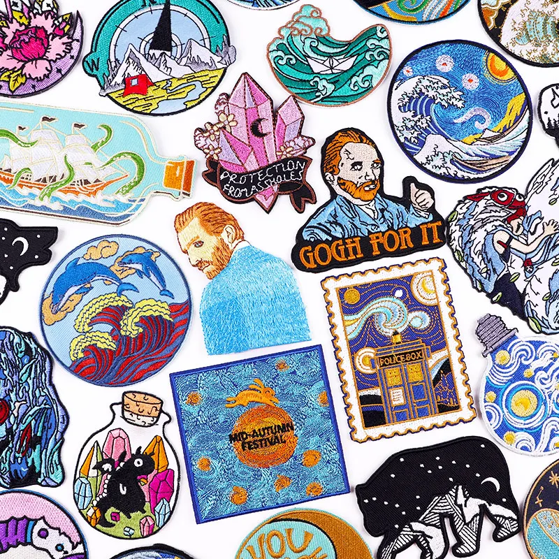 Нашивка Ван Гога вышитые волнами нашивки на одежду аппликация сделай сам для