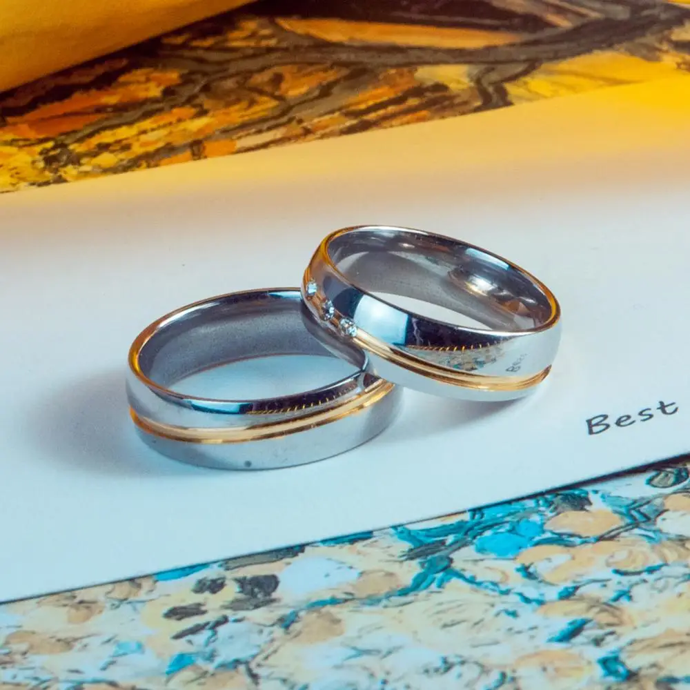 Парные кольца из нержавеющей стали 6 мм Серебряное свадебное кольцо с кристаллом