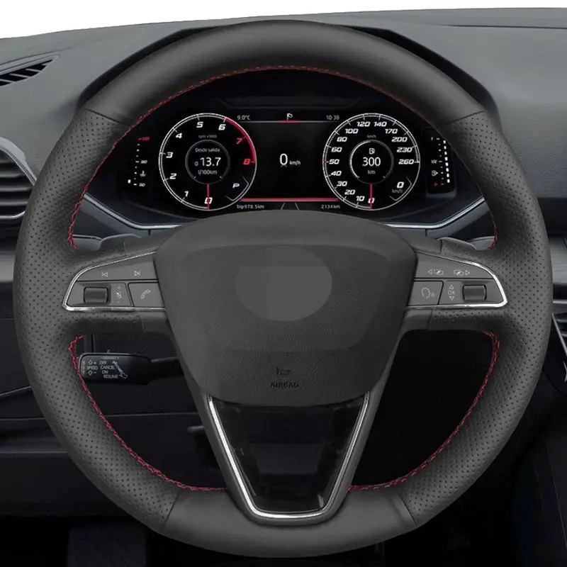 Чехол на руль автомобиля для Leon 5F Mk3 2013-2019 Arona 2019-2018 Ibiza 6J 2019-2016 черный, ручной шов из натуральной кожи.