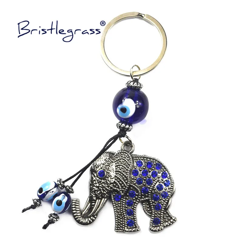 BRISTLEGRASS Turkish Blue Evil Eye Elephant Key Chains Ring Holder Keychains Amulet Lucky Charm Hanging Pendant Blessing Protect