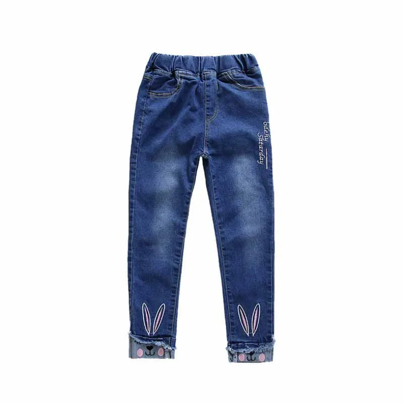 С рисунками из мультфильмов для девочек на весну-осень джинсы c кроликами с