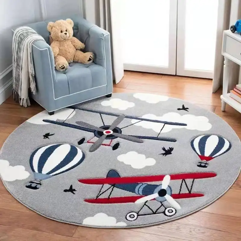 

Cartoon Round Carpet Imitation Cashmere Children's Room Floor Mats Living Room Bedroom Bedside Thick Rugs Home Decoration