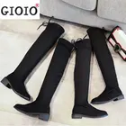 Зимние женские сапоги 2021 Женские Сапоги выше колена модные сапоги на шнуровке с квадратным каблуком замшевые сапоги-чулки с круглым носком на низком каблуке