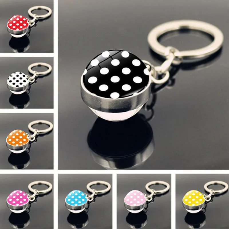 

WG 1pc Dot Pattern Time Gem Cabochon Keyring Glass Ball Pendant Metal Keychain Creative Gift For Friend Jewelry