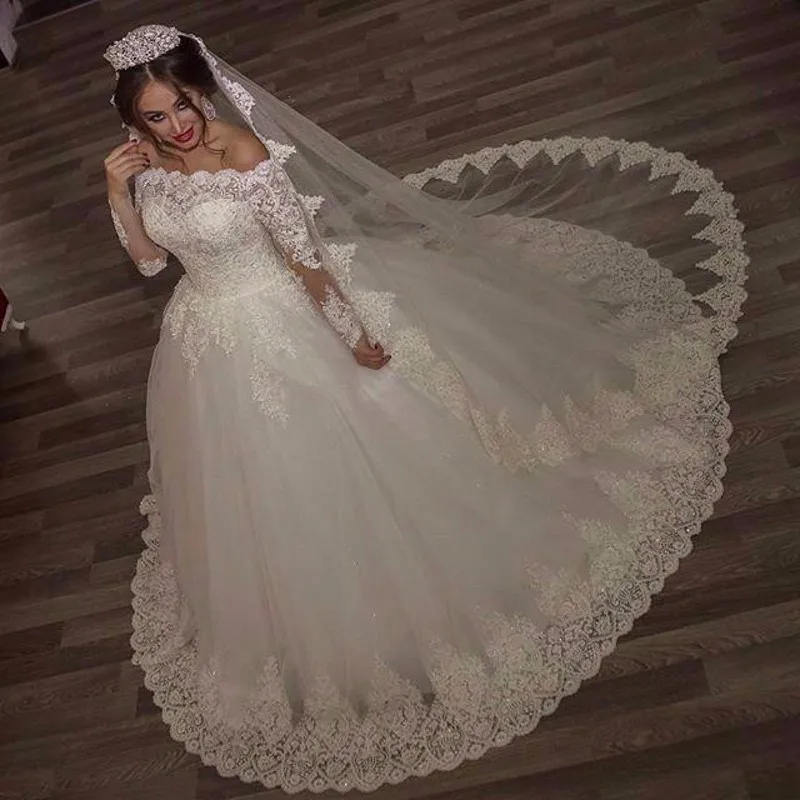 Платья de mariee с вырезом лодочкой princesse кружевные аппликационные Свадебные платья