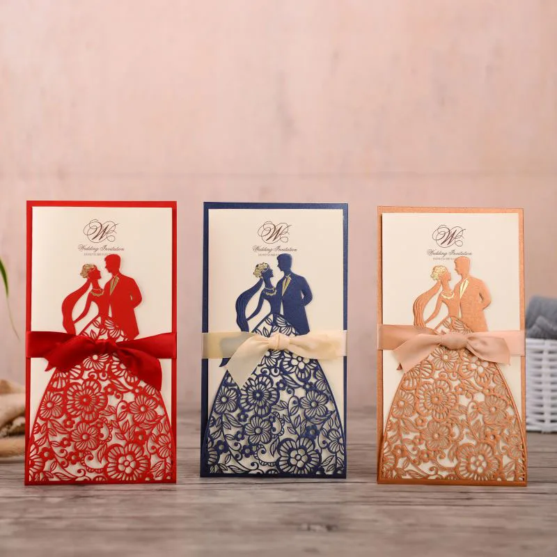 50 шт. лазерная резка свадебные пригласительные открытки для невесты и жениха