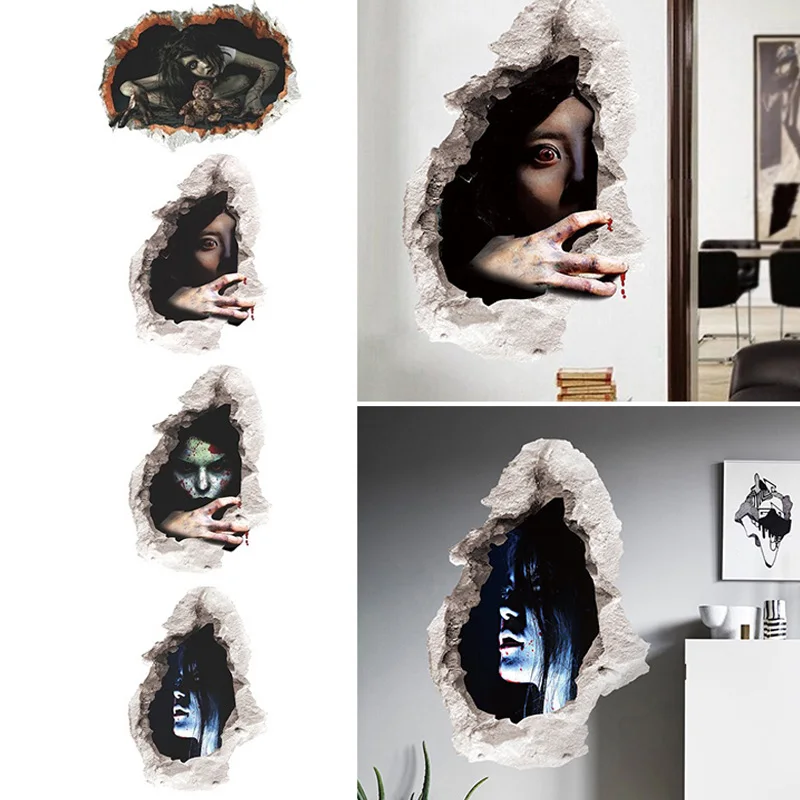 Halloween 3D Ghost Wall Stickers Removable Scary Decals Art Mural Home Room Bar Haunted House Decoration | Дом и сад