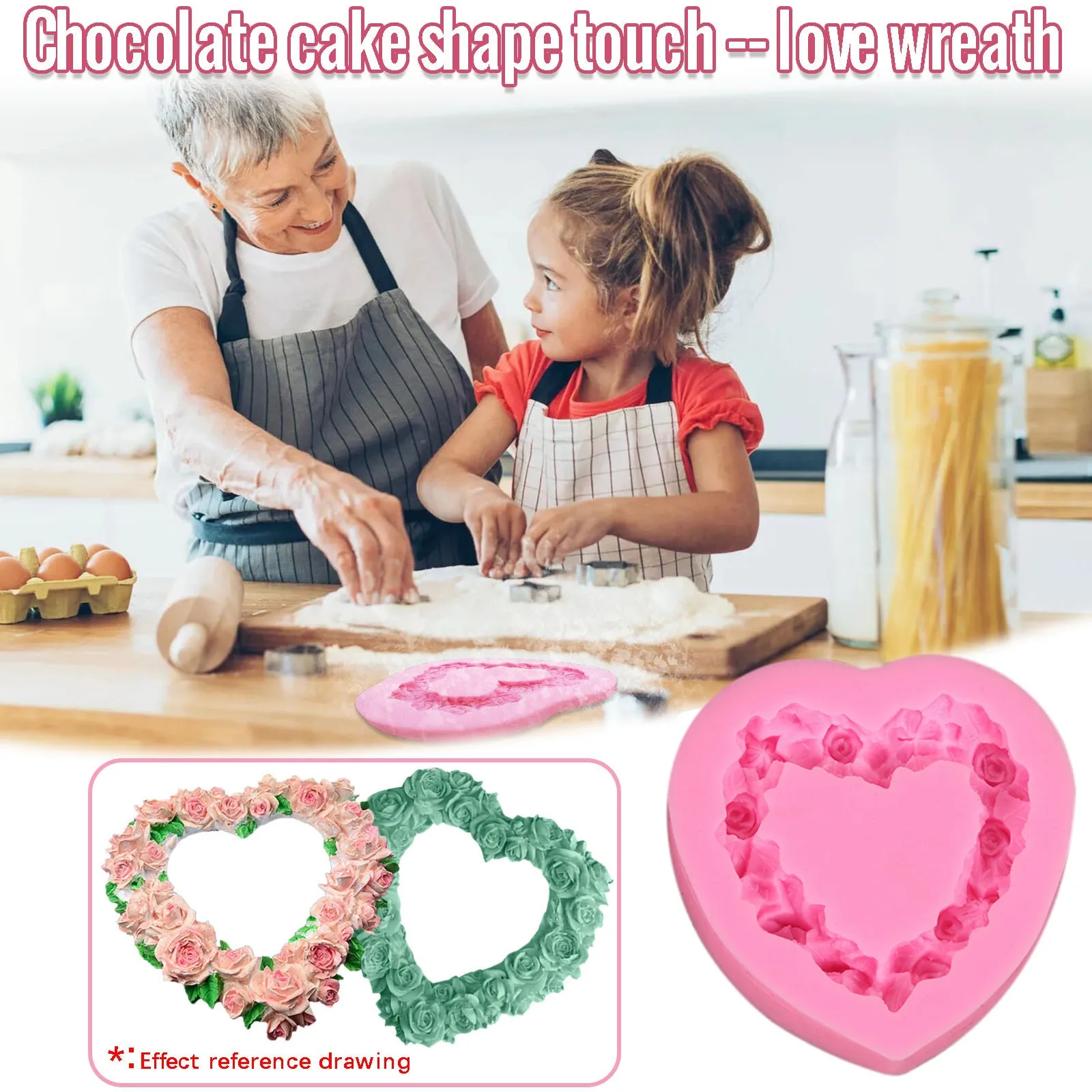 

Valentine's Day Love Wreath Silicone Mold Fondant Cake Chocolate 3D Rose Flower Bouquet Loving Heart Shape Fondant Cake Mold