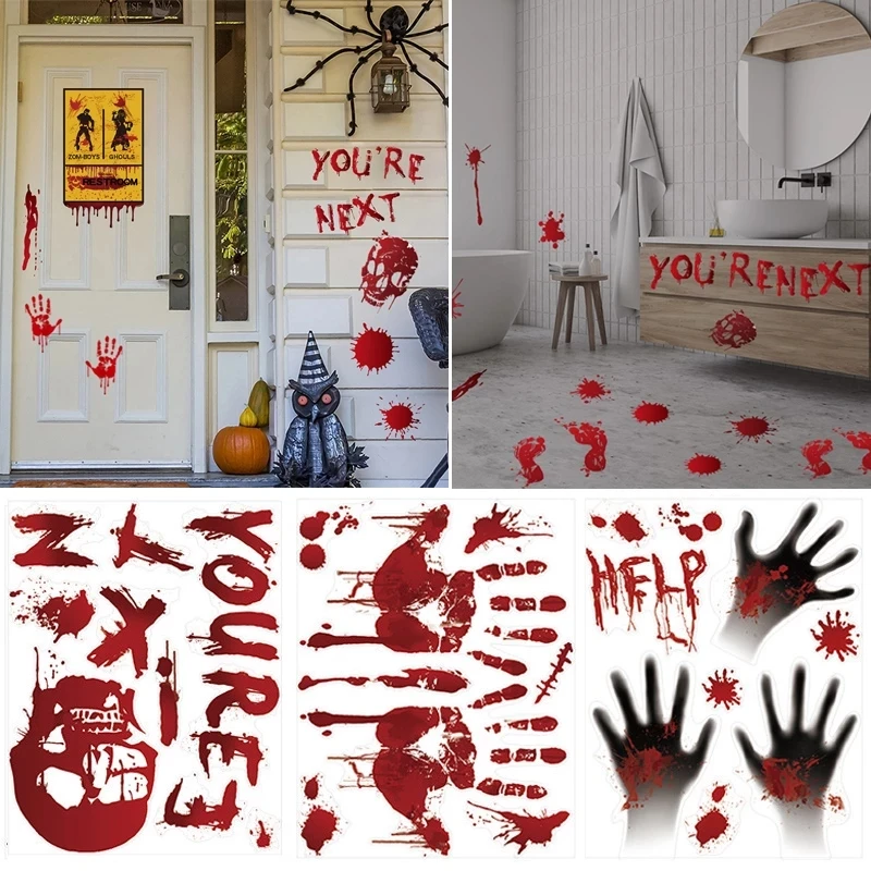 Bloodmark Handprint Halloween Decorations Bloody Ghost Axe Props Wall Stickers Halloween Party Decoration Haunted House Prop