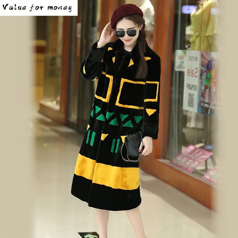 

Top Fashion Patchwork Women Plus Size Fur Coat N18 high quality