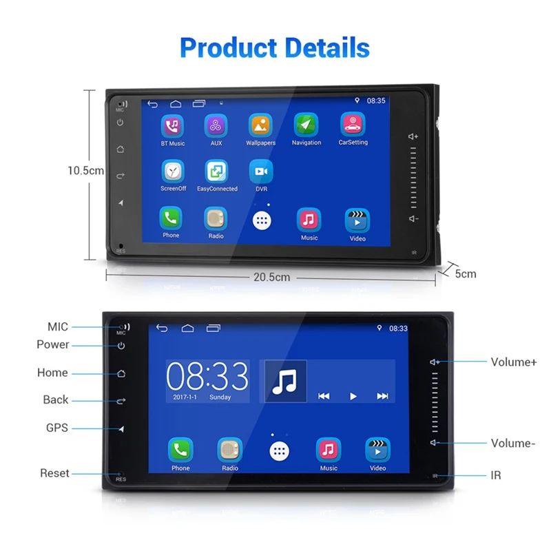 2Din 7 дюймов Hd Автомобильный мультимедийный Android 1 стерео головное устройство