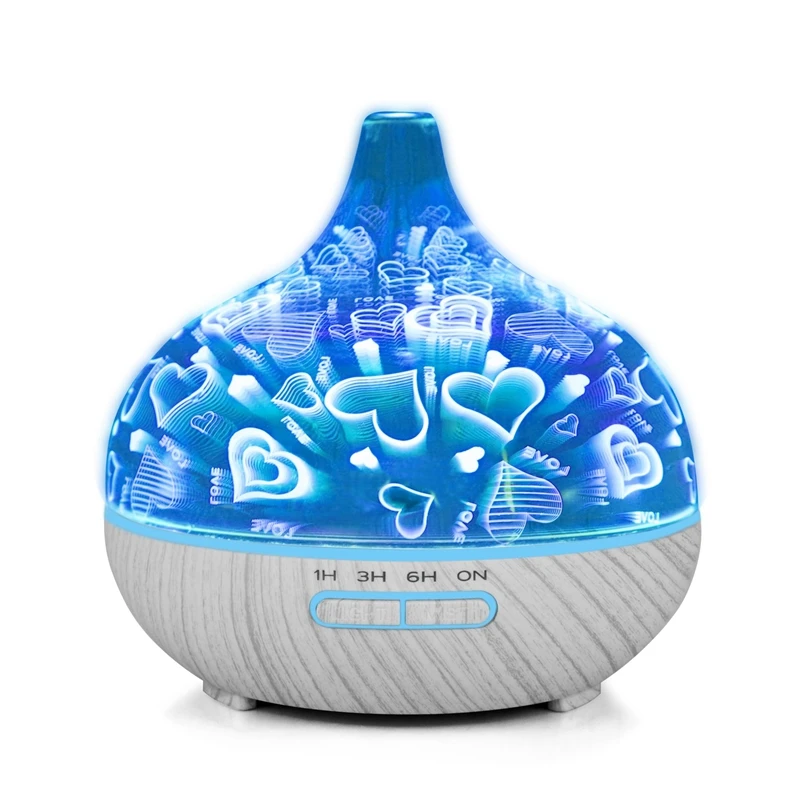 

Essential Oil Diffuser 3D Glass Aromatherapy 400Ml Diffuser Aromatherapy Oil Cold Mist Humidifier 7-Color LED Light Home Office