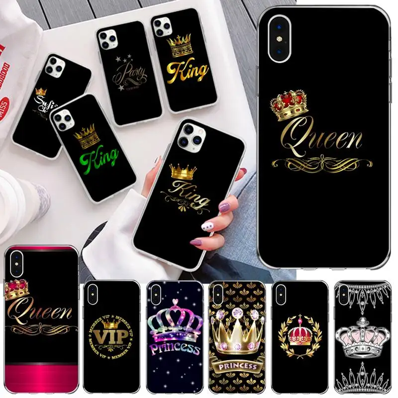 YJZFDYRM король королева черный корпус телефона для iPhone 11 pro XS MAX 8 7 6 6S Plus X 5S SE 2020 XR