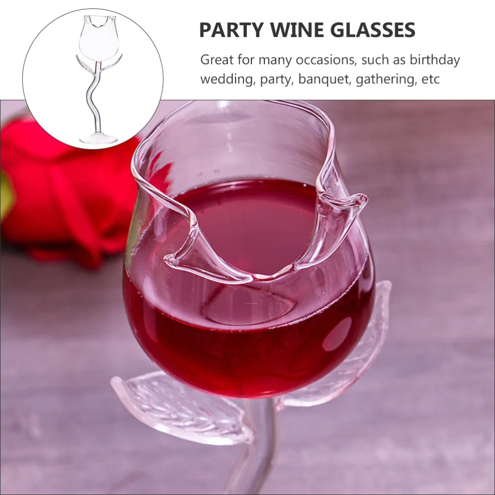 

2pcs Creative Rose Flower Wine Glasses Party Dinner Festival Red Wine Glasses