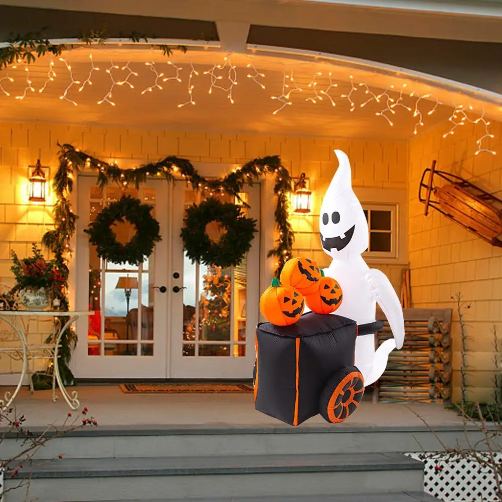 

Halloween Inflatable Suit Blow Up Ghost with Pumpkin and Trolley for Outdoor Lawn Yard Patio Halloween Decoration