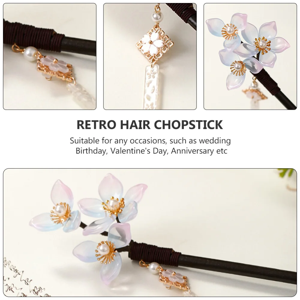

1pc Chinese Style Hair Stick Crystal Flower Pearl Tassel Hair Chopstick for Lady