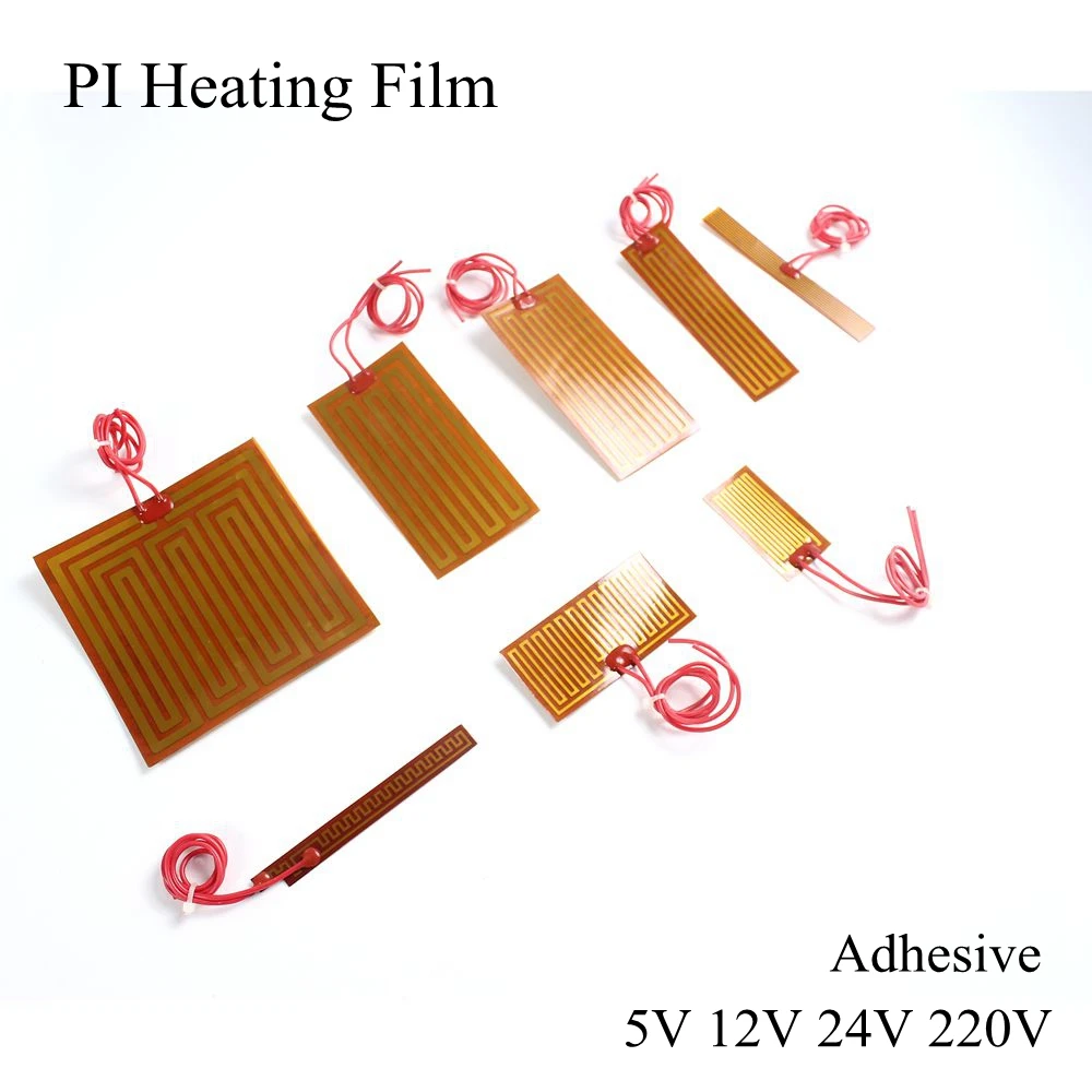 40x12mm 5V 12V 24V 110V 220V PI Heating Film Polyimide Adhesive Electric Heater Plate Panel Pad Mat Fuel Foil Oil Engine Tank - купить по