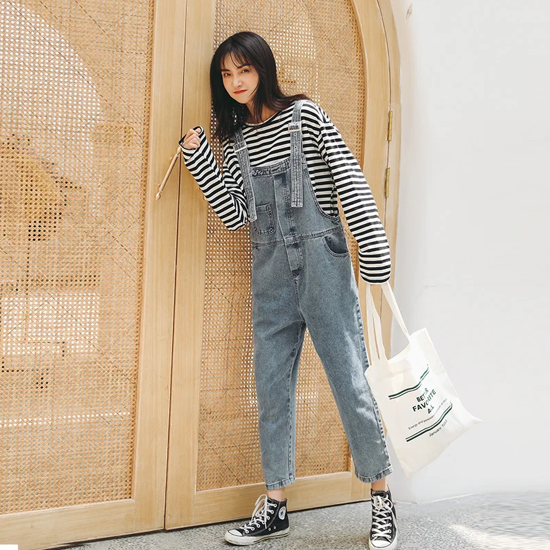 Новинка осени 2019 стильные простые свободные брюки на подтяжках в Корейском стиле