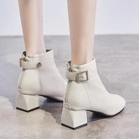 thin single boots thick with white short boots womens autumn and winter new winter wild high heeled martin boots british style