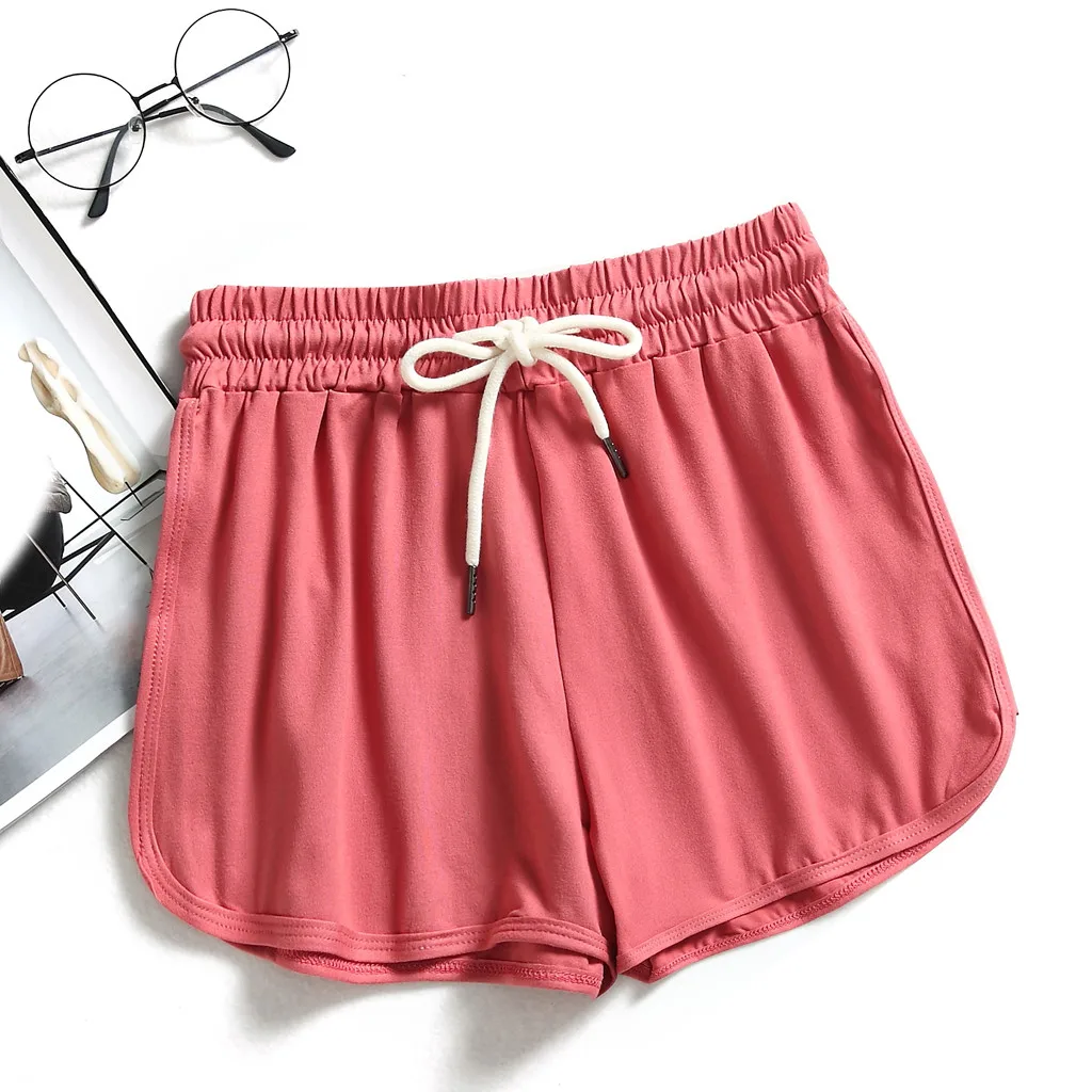 Женские Шорты однотонные с эластичным поясом свободные шорты на шнуровке
