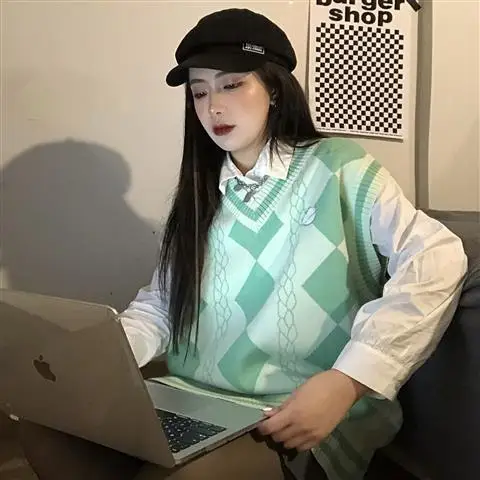 

Женский Повседневный костюм-двойка, свободный свитер с V-образным вырезом и рубашка, модель Q878 в Корейском стиле, 2021