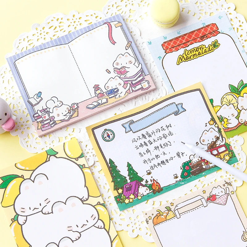 

50pcs/set Kawaii Cute Cat Memo Pads Plan Message Writing For Journal Decoraction Paper School Supplies No Stickiness