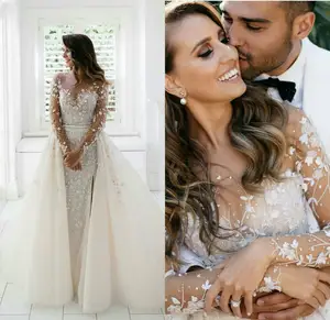 Gorgeous Mermaid Wedding Dresses With Detachable Train Lace Appliques Long Wedding Dress 2020 Plus Size Robes De Mariée Gorgeous Mermaid Wedding Dresses With Detachable Train Lace Appliques Long Wedding Dress 2020 Plus Size Robes De Mariée