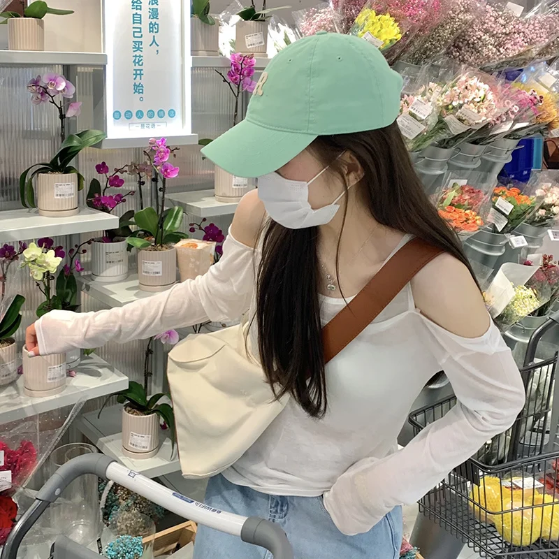 Футболка женская с открытыми плечами и длинным рукавом тонкая Солнцезащитная