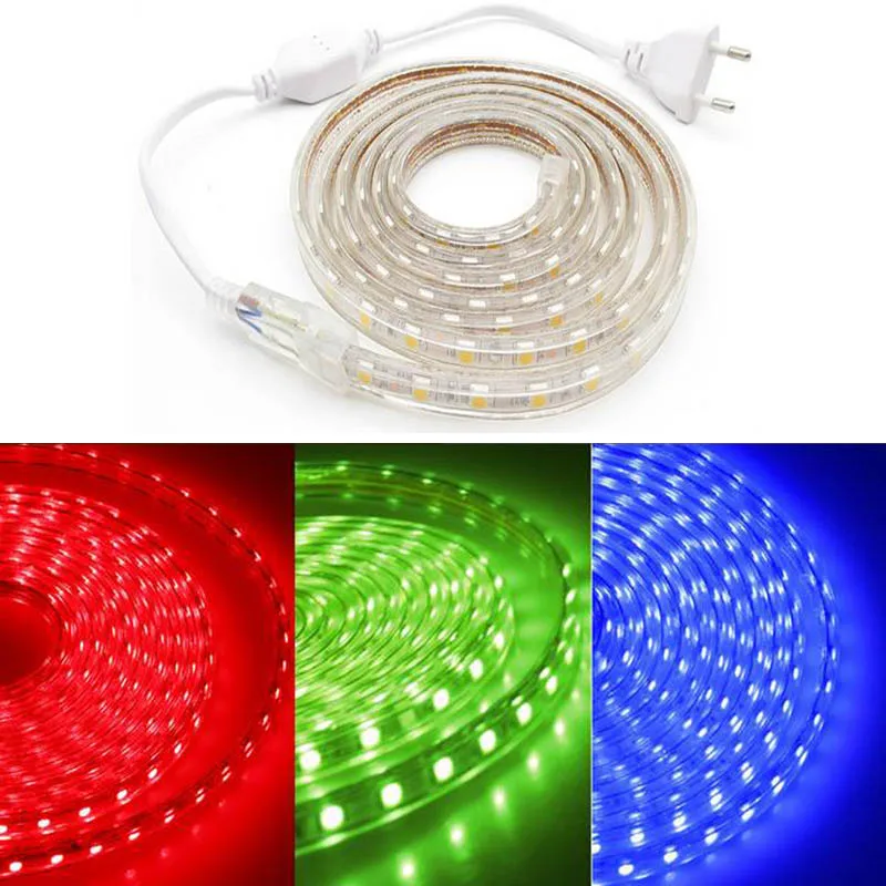 Цветная (RGB) 220V SMD 5050 Светодиодная лента Гибкая светильник 1 м 3 5 10 15 белый/теплый