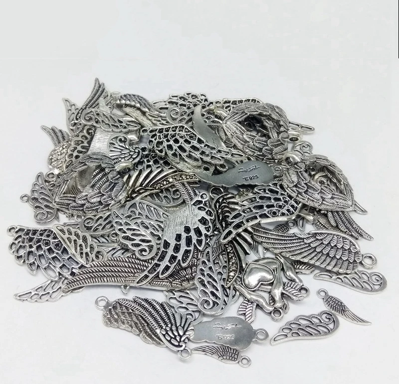 Silver 100 г в упаковке крыло из сплава перо смешанный пакет для зажигалки джинсы чехол для телефона покрытие для обуви украшения для самодельного изготовления аксессуары - Цвет: Silver