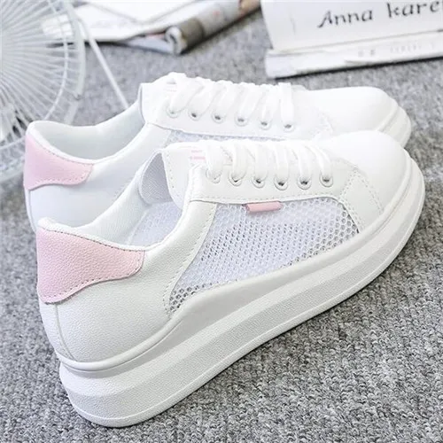 260-1 pink Женские кроссовки; Модные дышащие сетчатые женские вулканизированные туфли; повседневная обувь на платформе со шнуровкой; женские белые теннисные туфли; feminino - Цвет: 260-1 pink