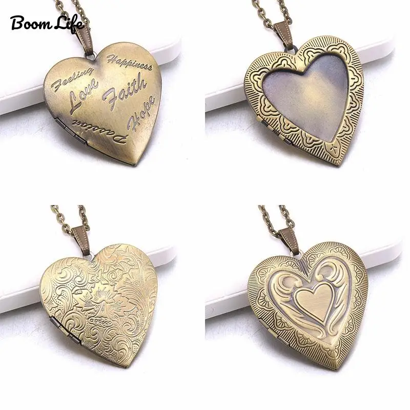 

Romantic Heart Locket Necklace Photo Frame Necklaces for Women Gifts Can Be Opened Copper Promise Love Keepsake Jewelry