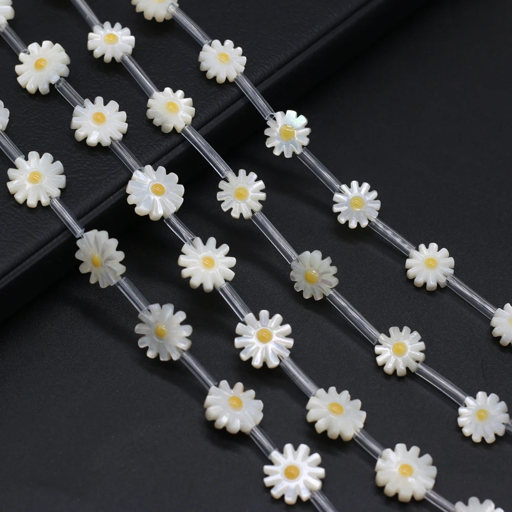 

10pcs Natural Pearl Mother Shell Beaded Fine Sunflower White Shell Loose Beads for Making DIY Jewerly Necklace Accessories