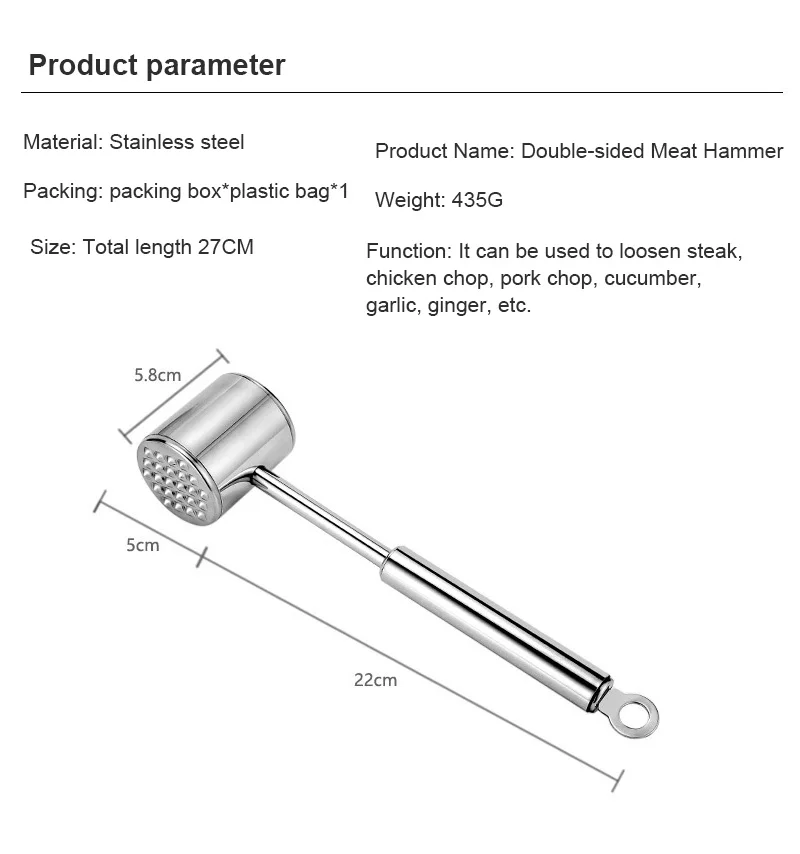 

Thick Multifunction Kitchen Gadgets Meat Tools Hammer Loose Tender Pork Steak Portable Stainless Steel Meat Tenderizer Hammer
