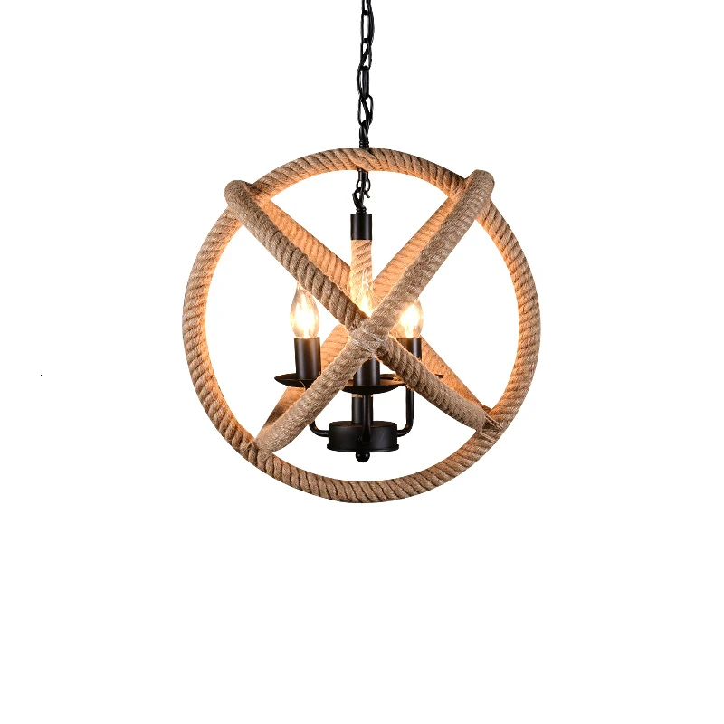 3 классические ретро лампы пеньковая веревка люстра Кантри стиль подвесные