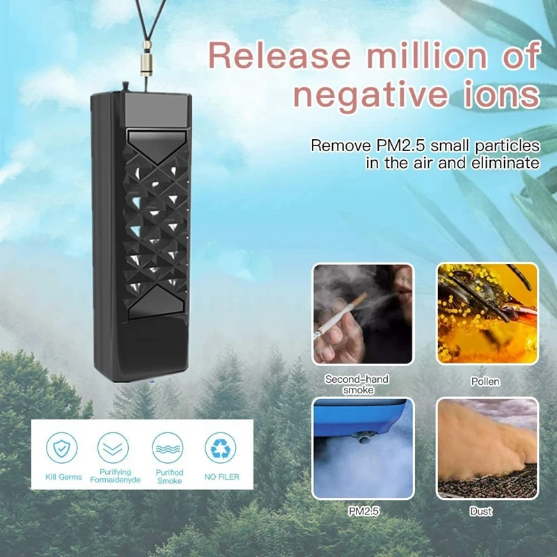 

4 Pcs Mini Portable Negative Ion Air Purifier Necklace Pendant, Black & White