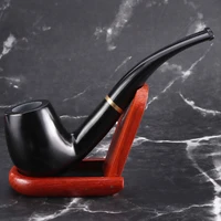 nature handmade ebony wood smoke tobacco smoking pipe wooden bowl pipes plastic holder 9mm pipe filters smoking accessories