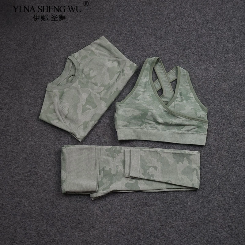

Women Gym Yoga Set Clothes 2 Piece Sports Camouflage Bra and Leggings Jogging Seamless Workout Sports Tights Fitness Sports Suit
