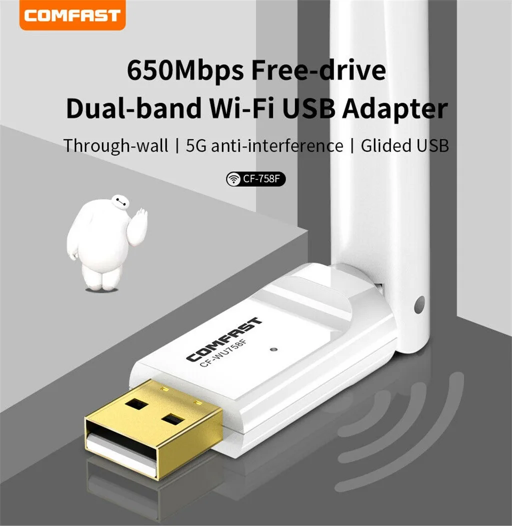Router Wireless USBComfast WU758F 650Mbps 2.4G/5G USB WiFi Adapter Network Dongle Free Home Home-L1216 | Компьютеры и офис