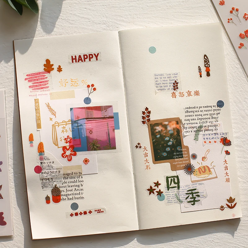 PET stickers flowers fruit plants DIYaccessories bullet journal decoration supplies scrapbooking sticker | Дом и сад