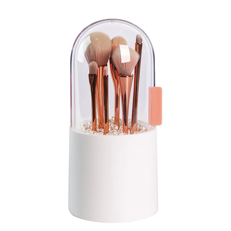 

Rotate Makeup Brush Holder with Pearl Dustproof Makeup Organizer Waterproof Cosmetic Brush Storage Bucket