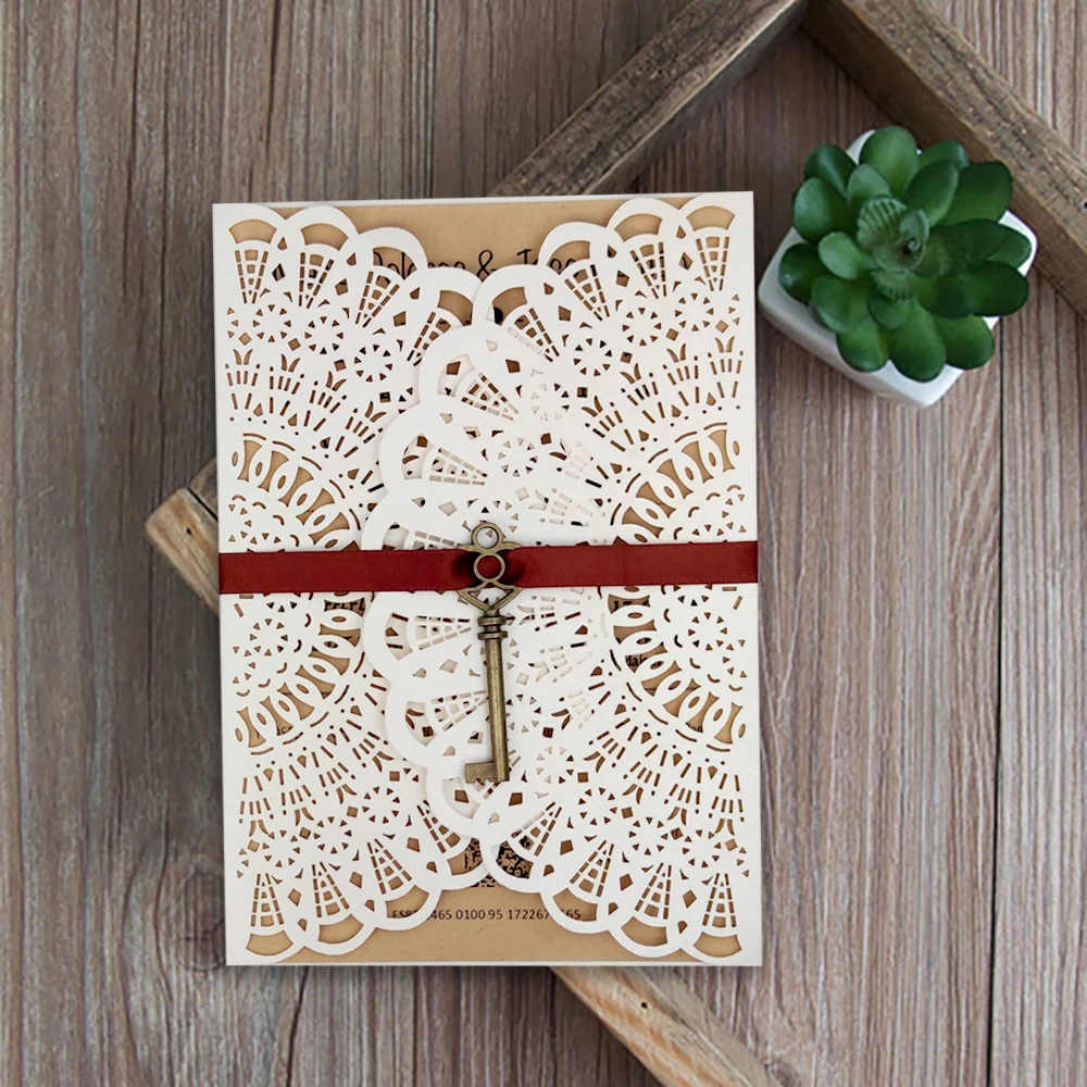 10 комплектов с цветами лазерной резки белые Пригласительные открытки для