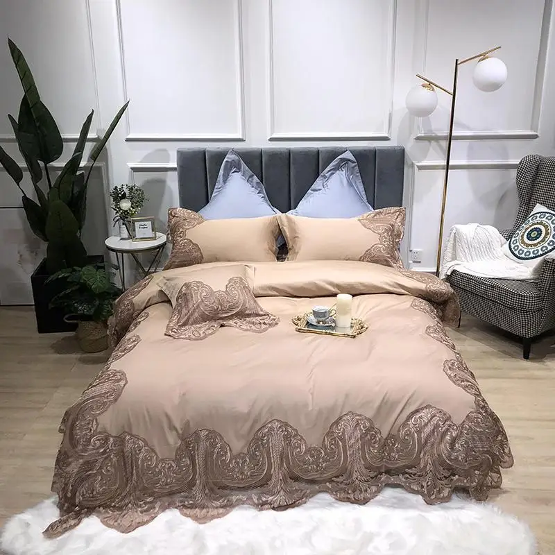

Blue Princess Bedding Set with Chic Wave Lace Queen King Size Girls Bedding include 1Duvet Cover 1pc Bed sheet 2pc pillow shams