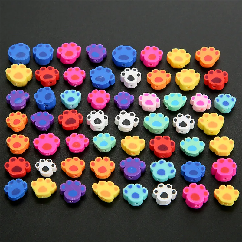 

50pcs/lot Mixed Color Paw Polymer Clay Spacer Loose Beads For Women Jewelry Making DIY Bracelet Necklace Accessories