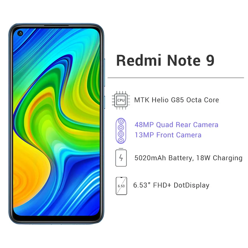 Глобальная версия Xiaomi Redmi Note 9 3 Гб оперативной памяти 64 Смартфон Helio G85 Octa Core NFC 48MP