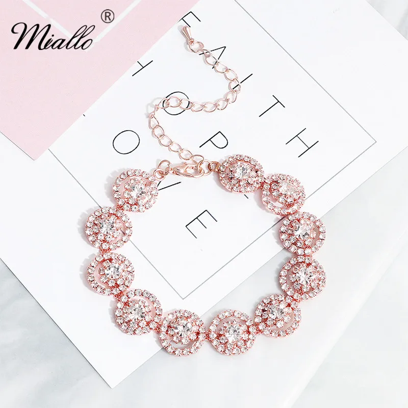 Женские свадебные браслеты Miallo розовое золото с австрийским кристаллом