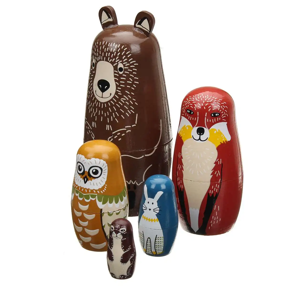 

5 Wooden Russian Hand Painted Animal Bear Nesting Dolls Unique Children Adults Toys Matryoshka Toy Decor Kid Gift