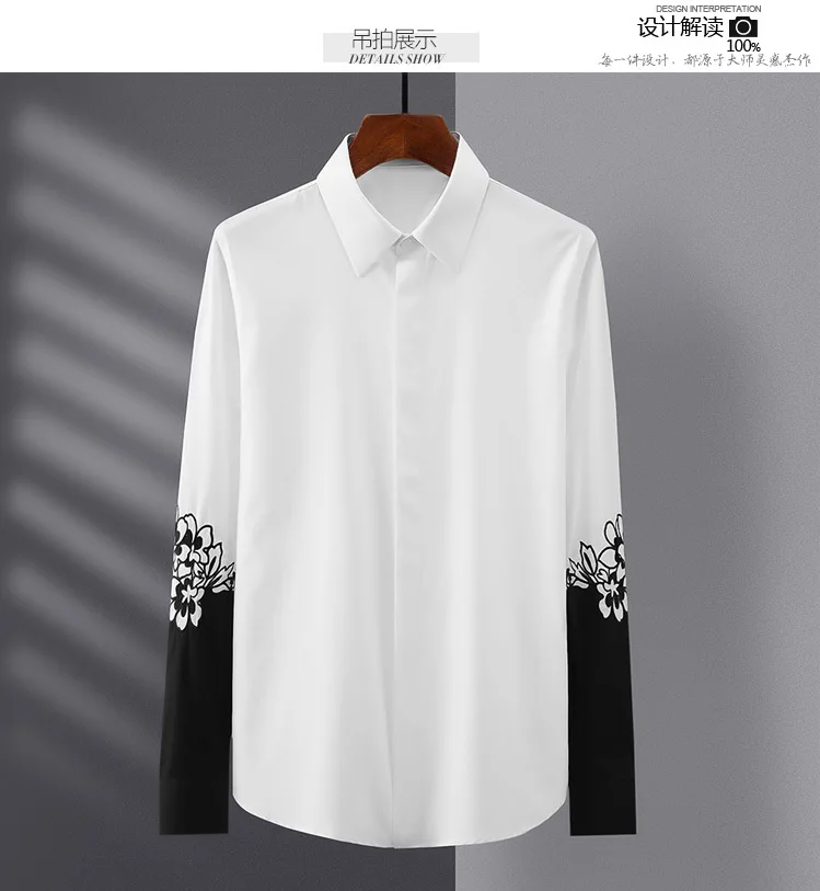 

2021 Splendid Chinese style embroidery men's long-sleeved slim men's shirt korean clothes for men men summer shirts