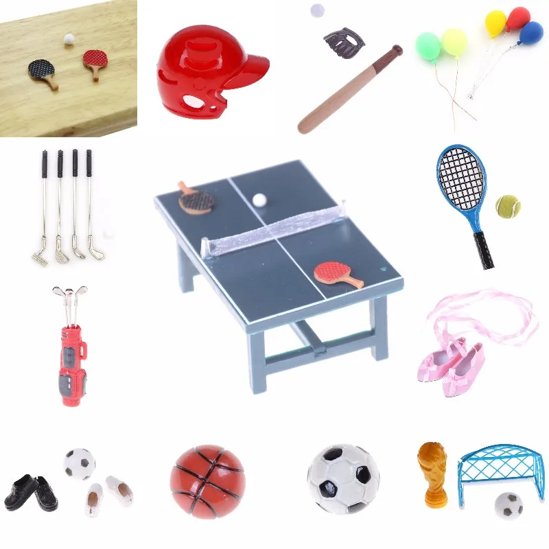 1/12 Lovely Dollhouse Sport Mini Tennis Ball/Football/Soccer/Baseball/Balloon/Golf Sticks/Ballet Doll House Accessories