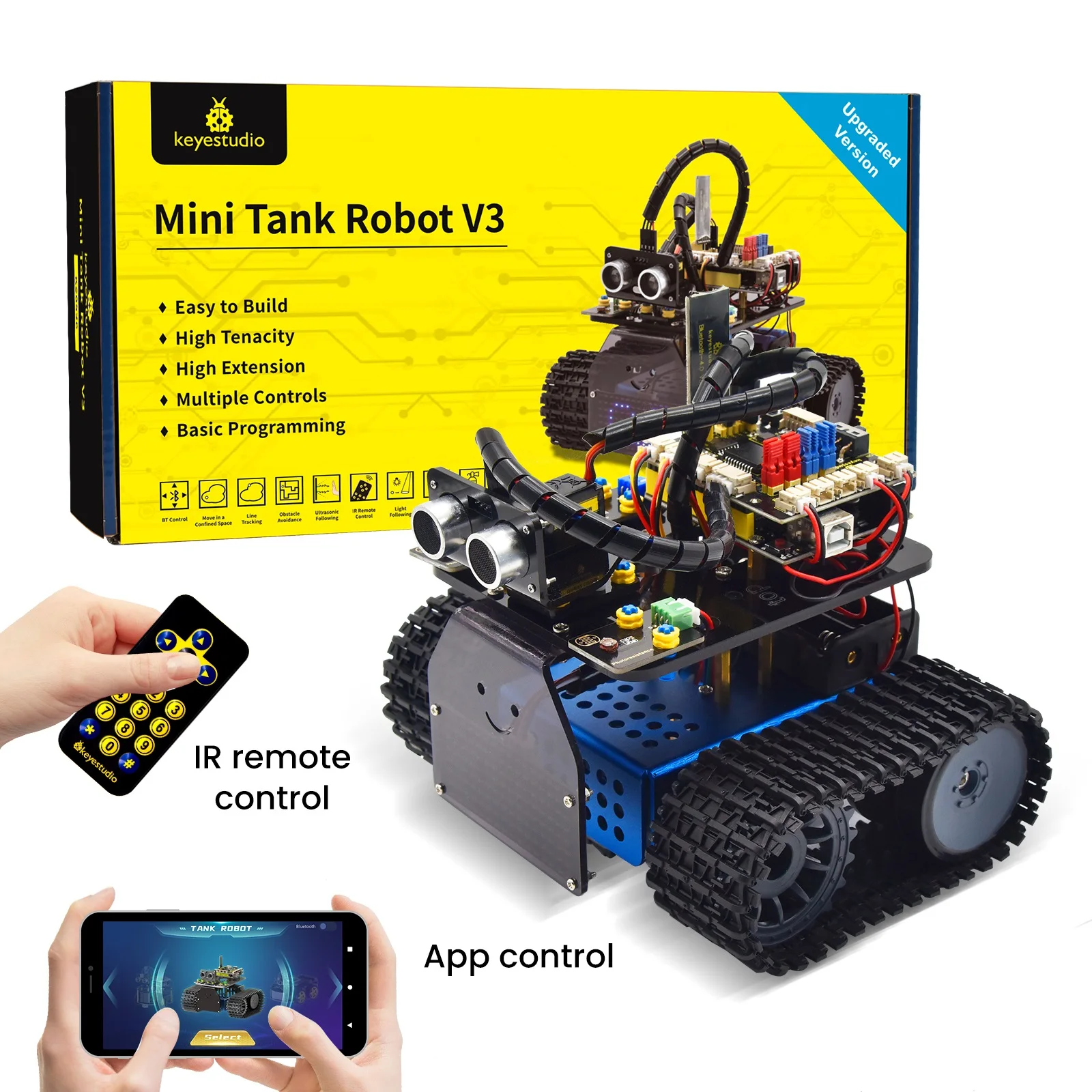 2021 Newly Version ! Keyestudio Mini Tank Robot V3.0 For Arduino Smart Tank Car Kit APP Remote Control Learning Kit Kid Toy